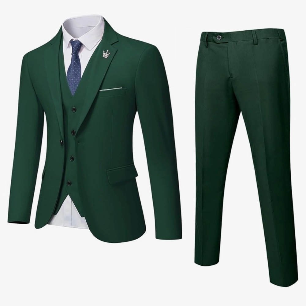 MrSure Deep Green Men’s 3 Piece Suit Blazer, Slim Fit Tux. Brand New!